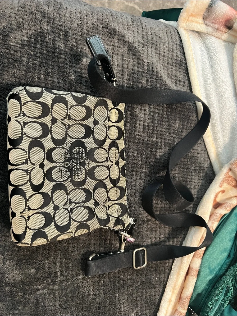 Coach Tan and Black Signature Canvas Crossbody